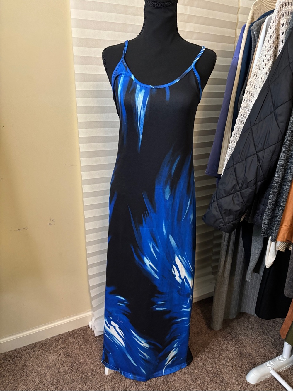 Blue Abstract Print Maxi Slip Dress